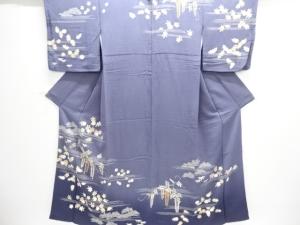 縮緬地藤に菊桜模様刺繍訪問着